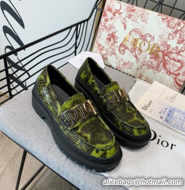 Charming Dior x Shawn Explorer Platform Loafers in Crocodile Embossed Leather Bright Green 02170