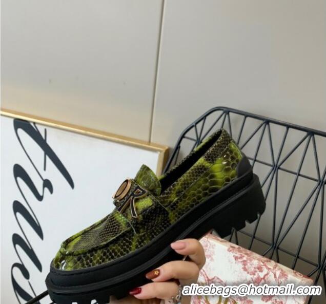 Charming Dior x Shawn Explorer Platform Loafers in Crocodile Embossed Leather Bright Green 02170