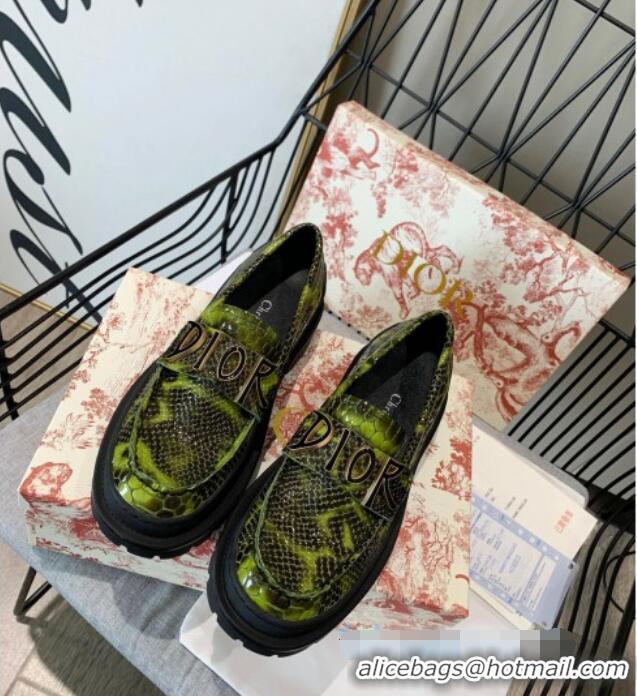 Charming Dior x Shawn Explorer Platform Loafers in Crocodile Embossed Leather Bright Green 02170