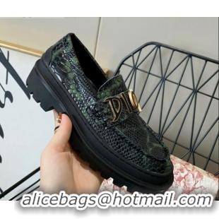 Most Popular Dior x Shawn Explorer Platform Loafers in Crocodile Embossed Leather Dark Green 02171