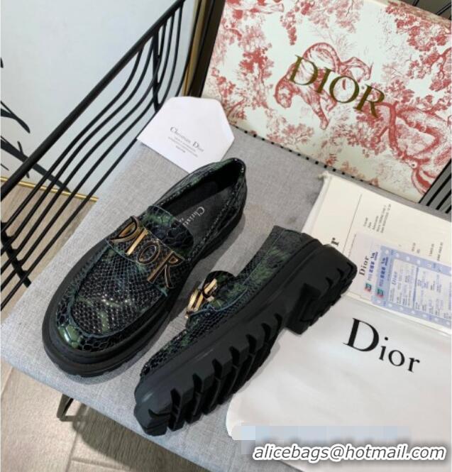 Most Popular Dior x Shawn Explorer Platform Loafers in Crocodile Embossed Leather Dark Green 02171