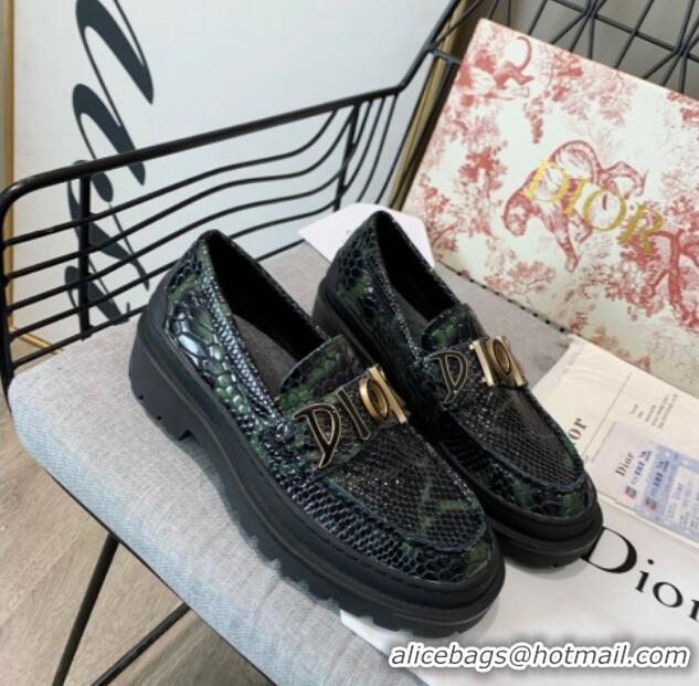 Most Popular Dior x Shawn Explorer Platform Loafers in Crocodile Embossed Leather Dark Green 02171