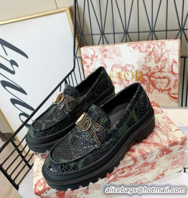 Most Popular Dior x Shawn Explorer Platform Loafers in Crocodile Embossed Leather Dark Green 02171