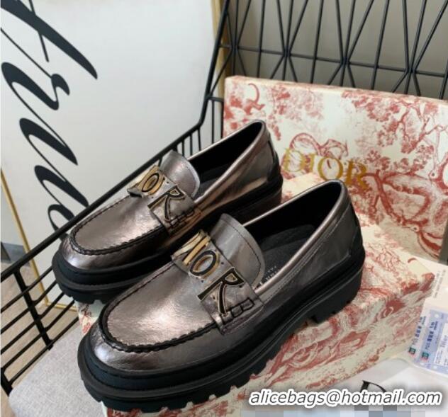 Duplicate Dior x Shawn Explorer Platform Loafers in Silver Metallic 02173