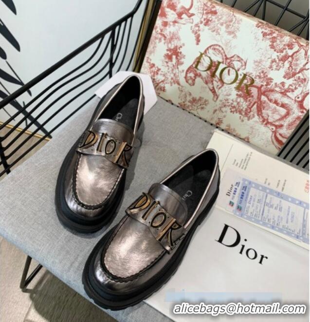 Duplicate Dior x Shawn Explorer Platform Loafers in Silver Metallic 02173