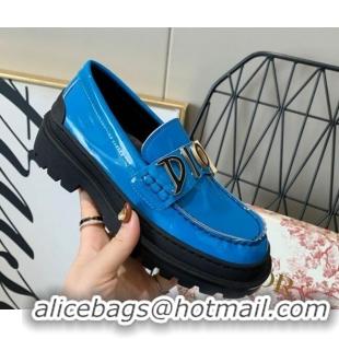 Unique Style Dior x Shawn Explorer Platform Loafers in Blue Patent Calfskin 12176