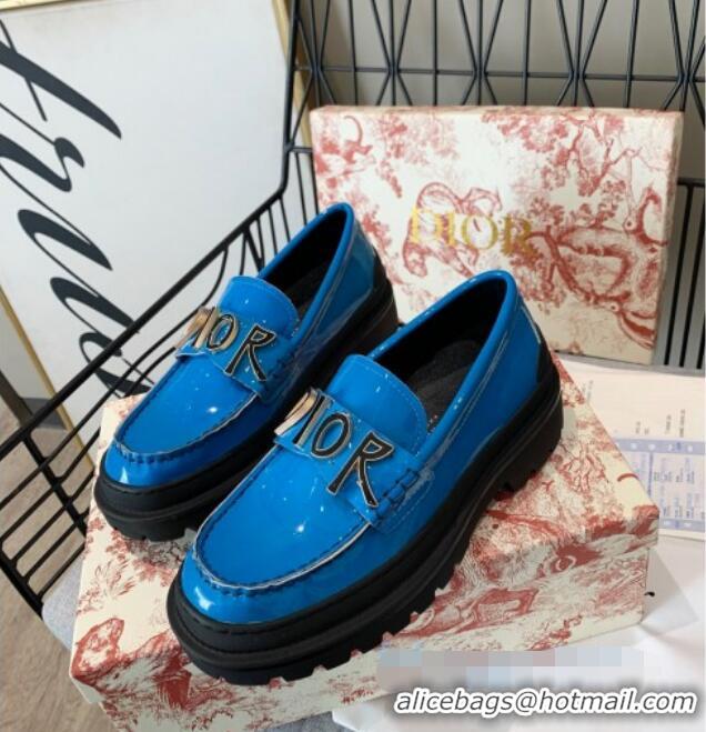 Unique Style Dior x Shawn Explorer Platform Loafers in Blue Patent Calfskin 12176