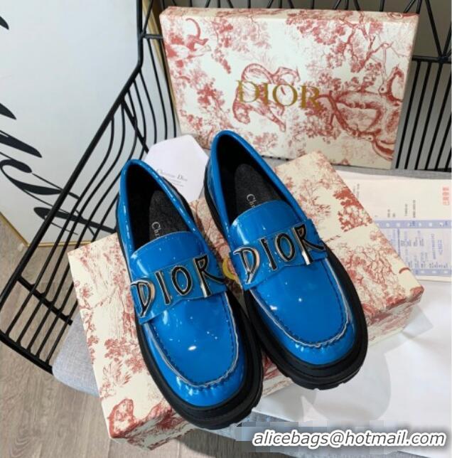 Unique Style Dior x Shawn Explorer Platform Loafers in Blue Patent Calfskin 12176