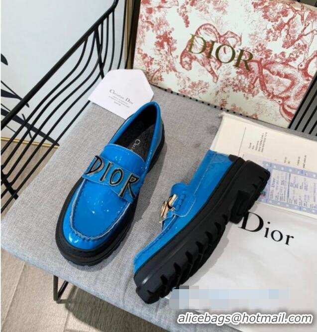 Unique Style Dior x Shawn Explorer Platform Loafers in Blue Patent Calfskin 12176