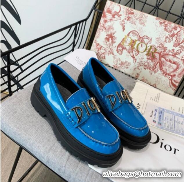 Unique Style Dior x Shawn Explorer Platform Loafers in Blue Patent Calfskin 12176