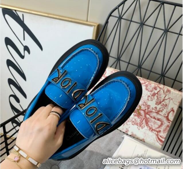 Unique Style Dior x Shawn Explorer Platform Loafers in Blue Patent Calfskin 12176