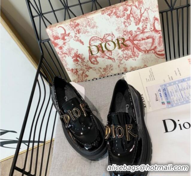 Top Quality Dior x Shawn Explorer Platform Loafers in Black Patent Calfskin 12177