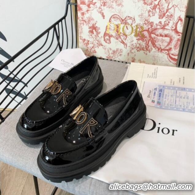 Top Quality Dior x Shawn Explorer Platform Loafers in Black Patent Calfskin 12177