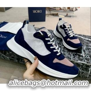 Fashion Dior B25 Runner Sneakers in White Oblique Canvas and Navy Blue Suede 20255