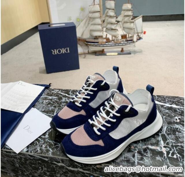 Fashion Dior B25 Runner Sneakers in White Oblique Canvas and Navy Blue Suede 20255