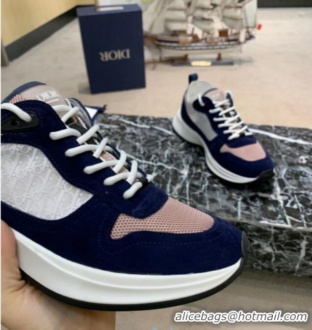 Fashion Dior B25 Runner Sneakers in White Oblique Canvas and Navy Blue Suede 20255