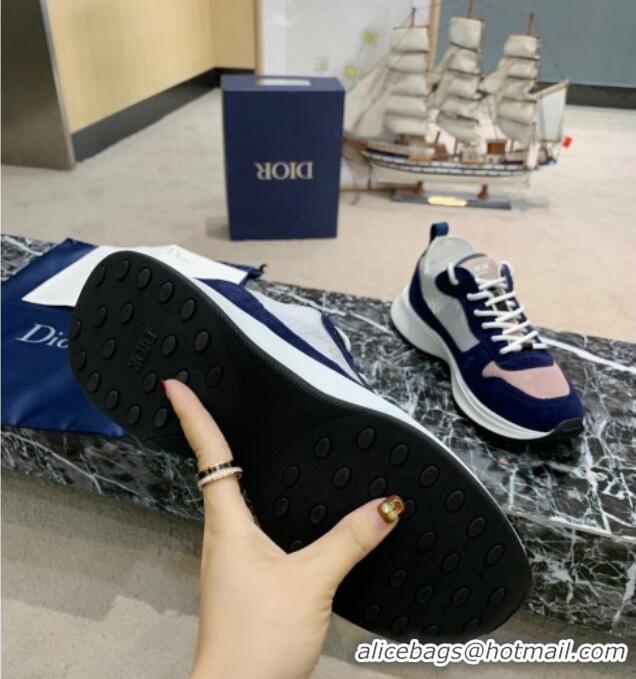 Fashion Dior B25 Runner Sneakers in White Oblique Canvas and Navy Blue Suede 20255