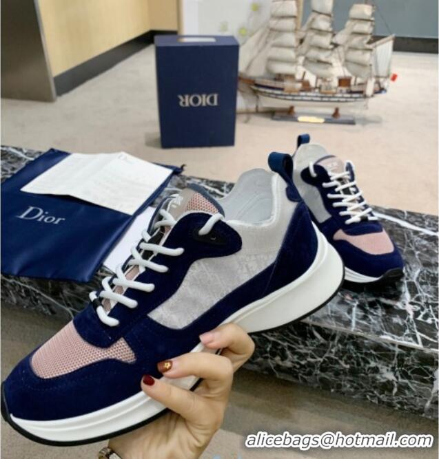 Fashion Dior B25 Runner Sneakers in White Oblique Canvas and Navy Blue Suede 20255