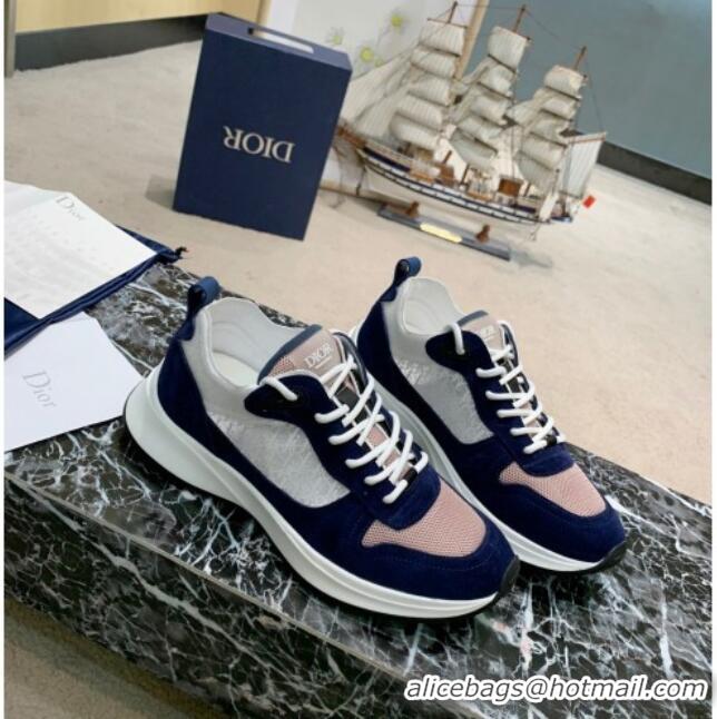 Fashion Dior B25 Runner Sneakers in White Oblique Canvas and Navy Blue Suede 20255