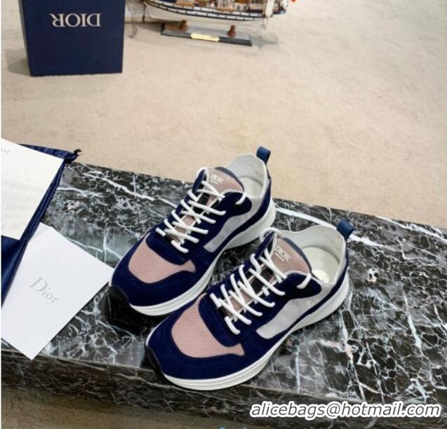 Fashion Dior B25 Runner Sneakers in White Oblique Canvas and Navy Blue Suede 20255