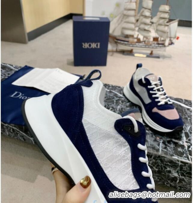 Fashion Dior B25 Runner Sneakers in White Oblique Canvas and Navy Blue Suede 20255