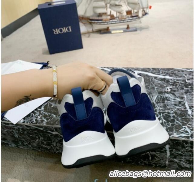 Fashion Dior B25 Runner Sneakers in White Oblique Canvas and Navy Blue Suede 20255