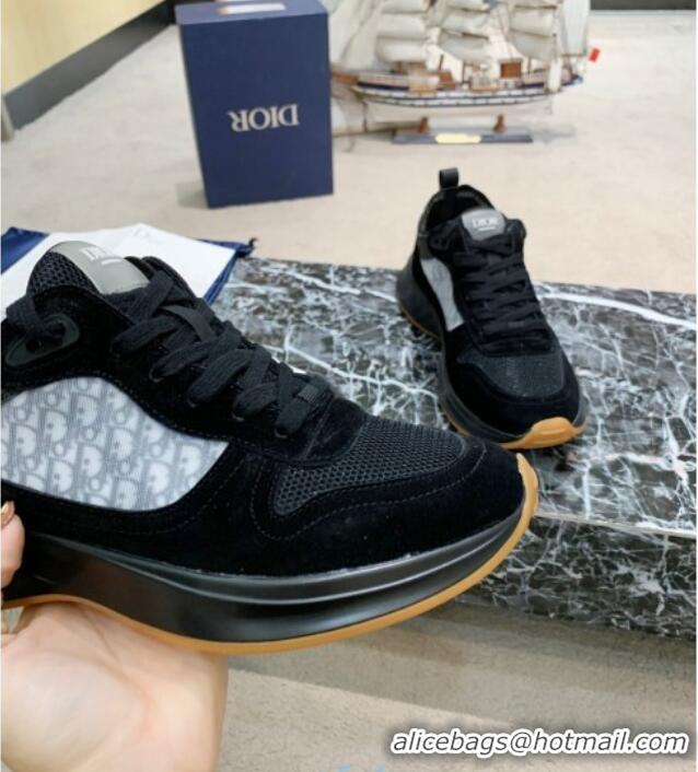 Luxury Classic Dior B25 Runner Sneakers in Oblique Canvas and Black Suede 22256