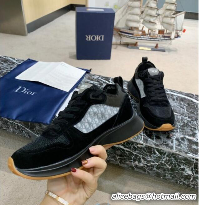 Luxury Classic Dior B25 Runner Sneakers in Oblique Canvas and Black Suede 22256