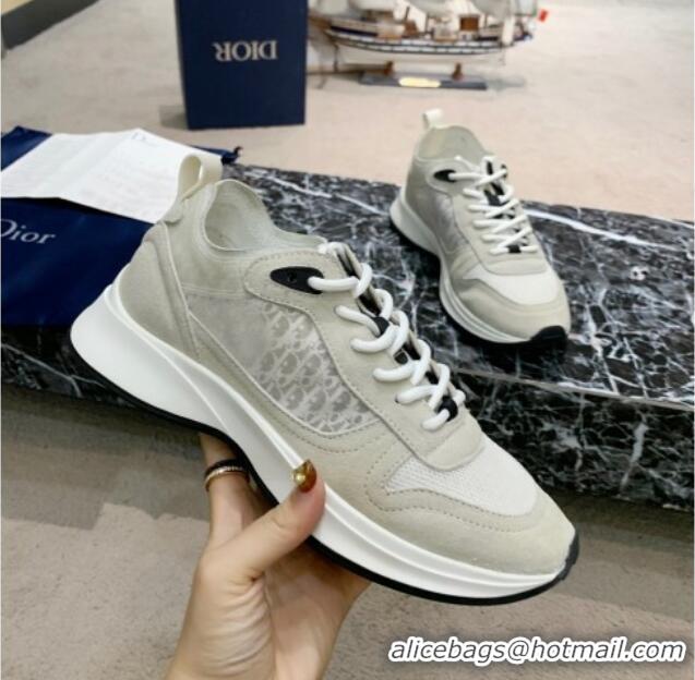 Grade Quality Dior B25 Runner Sneakers in Oblique Canvas and Light Gray Suede 22258