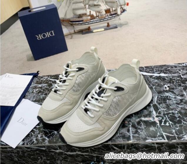 Grade Quality Dior B25 Runner Sneakers in Oblique Canvas and Light Gray Suede 22258