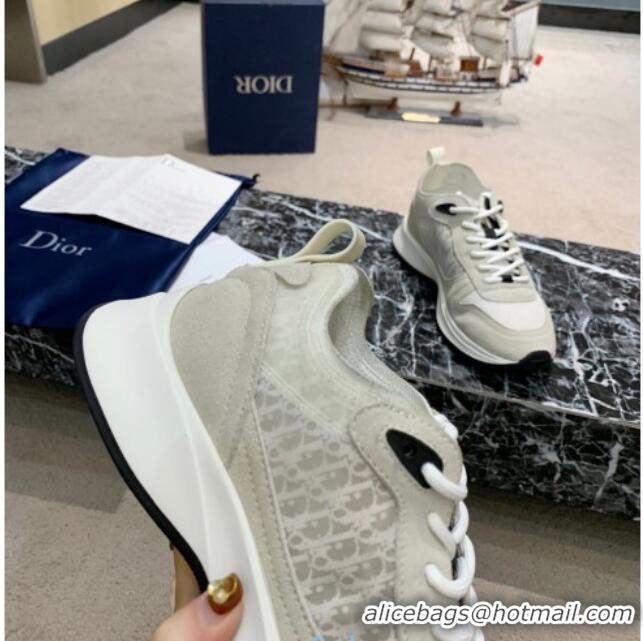 Grade Quality Dior B25 Runner Sneakers in Oblique Canvas and Light Gray Suede 22258