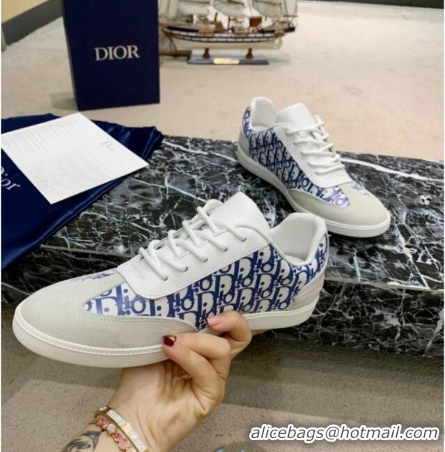 Stylish Dior Men's Sneakers in Blue Oblique Canvas and Light Grey Suede 2259