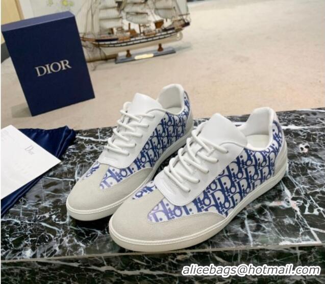 Stylish Dior Men's Sneakers in Blue Oblique Canvas and Light Grey Suede 2259