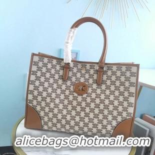 Unique Style Celine TEEN TRIOMPHE BAG IN TRIOMPHE CANVAS AND CALFSKIN CL94342 Brown