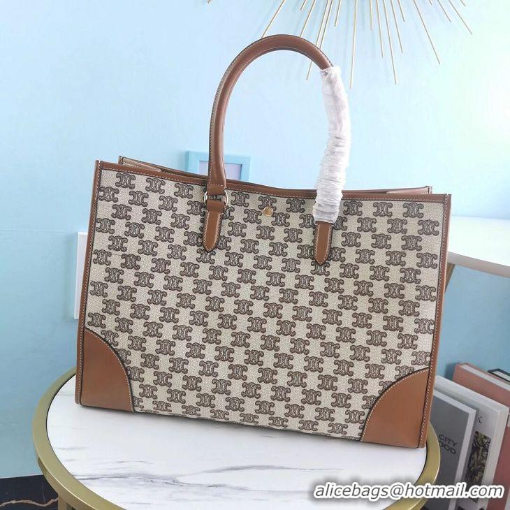 Unique Style Celine TEEN TRIOMPHE BAG IN TRIOMPHE CANVAS AND CALFSKIN CL94342 Brown