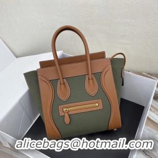 Inexpensive CELINE MICRO LUGGAGE HANDBAG IN TEXTILE AND CALFSKIN 167793 TAN&Khaki