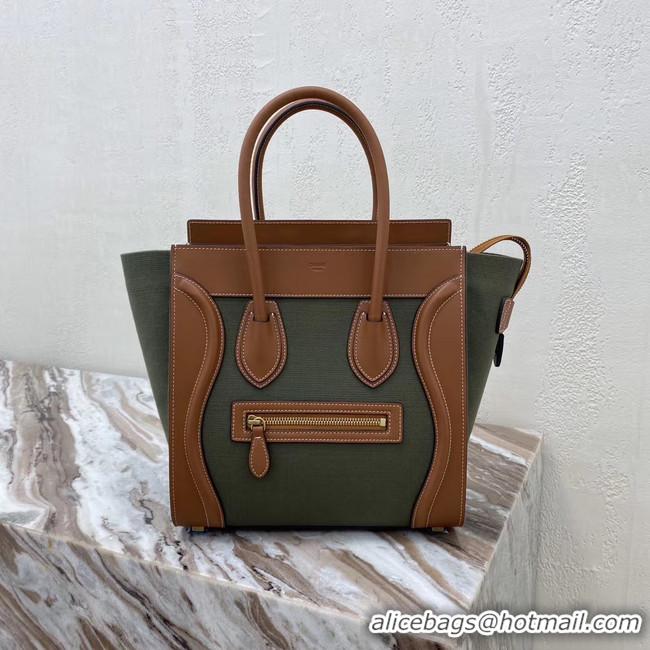 Inexpensive CELINE MICRO LUGGAGE HANDBAG IN TEXTILE AND CALFSKIN 167793 TAN&Khaki