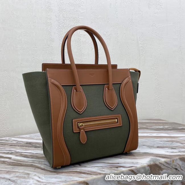 Inexpensive CELINE MICRO LUGGAGE HANDBAG IN TEXTILE AND CALFSKIN 167793 TAN&Khaki