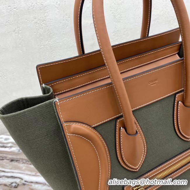 Inexpensive CELINE MICRO LUGGAGE HANDBAG IN TEXTILE AND CALFSKIN 167793 TAN&Khaki