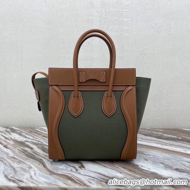 Inexpensive CELINE MICRO LUGGAGE HANDBAG IN TEXTILE AND CALFSKIN 167793 TAN&Khaki