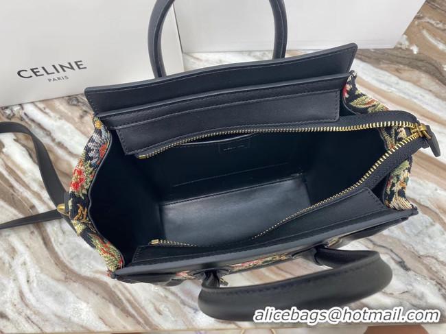 Promotional CELINE NANO LUGGAGE BAG IN FLORAL JACQUARD AND CALFSKIN 189242 BLACK