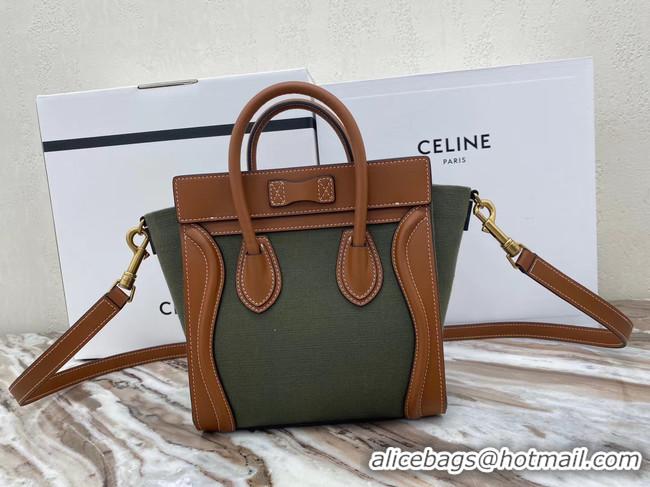 Popular Style CELINE NANO LUGGAGE BAG IN FLORAL JACQUARD AND CALFSKIN 189242 TAN&Khaki