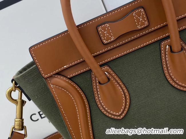 Popular Style CELINE NANO LUGGAGE BAG IN FLORAL JACQUARD AND CALFSKIN 189242 TAN&Khaki