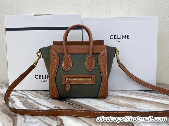 Popular Style CELINE NANO LUGGAGE BAG IN FLORAL JACQUARD AND CALFSKIN 189242 TAN&Khaki