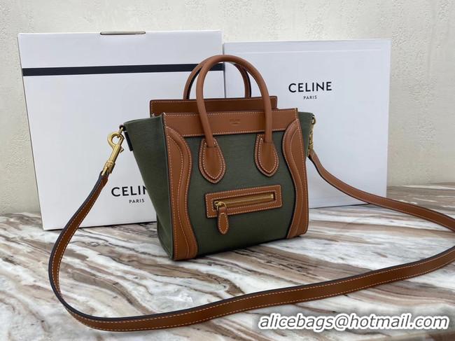 Popular Style CELINE NANO LUGGAGE BAG IN FLORAL JACQUARD AND CALFSKIN 189242 TAN&Khaki