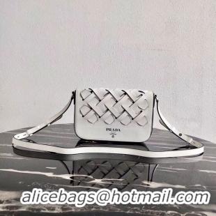 Cheap Price Pretty Style Prada Leather Prada Tress Shoulder Bag 1BD246 white