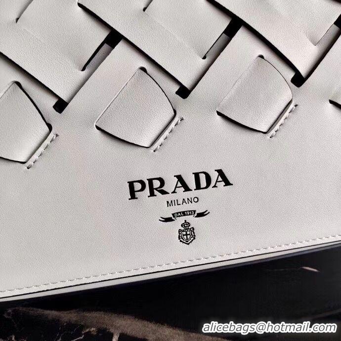 Cheap Price Pretty Style Prada Leather Prada Tress Shoulder Bag 1BD246 white