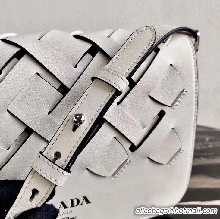 Cheap Price Pretty Style Prada Leather Prada Tress Shoulder Bag 1BD246 white