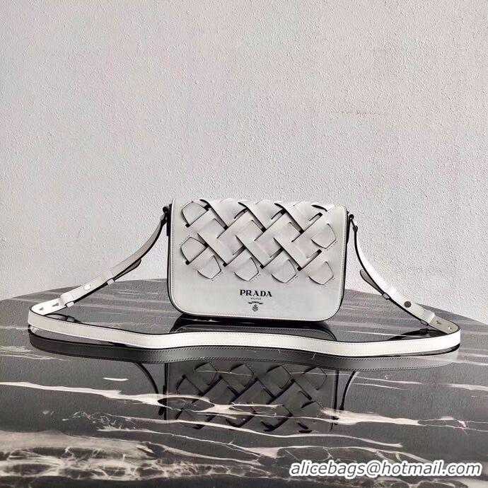 Cheap Price Pretty Style Prada Leather Prada Tress Shoulder Bag 1BD246 white