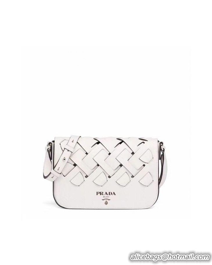 Cheap Price Pretty Style Prada Leather Prada Tress Shoulder Bag 1BD246 white